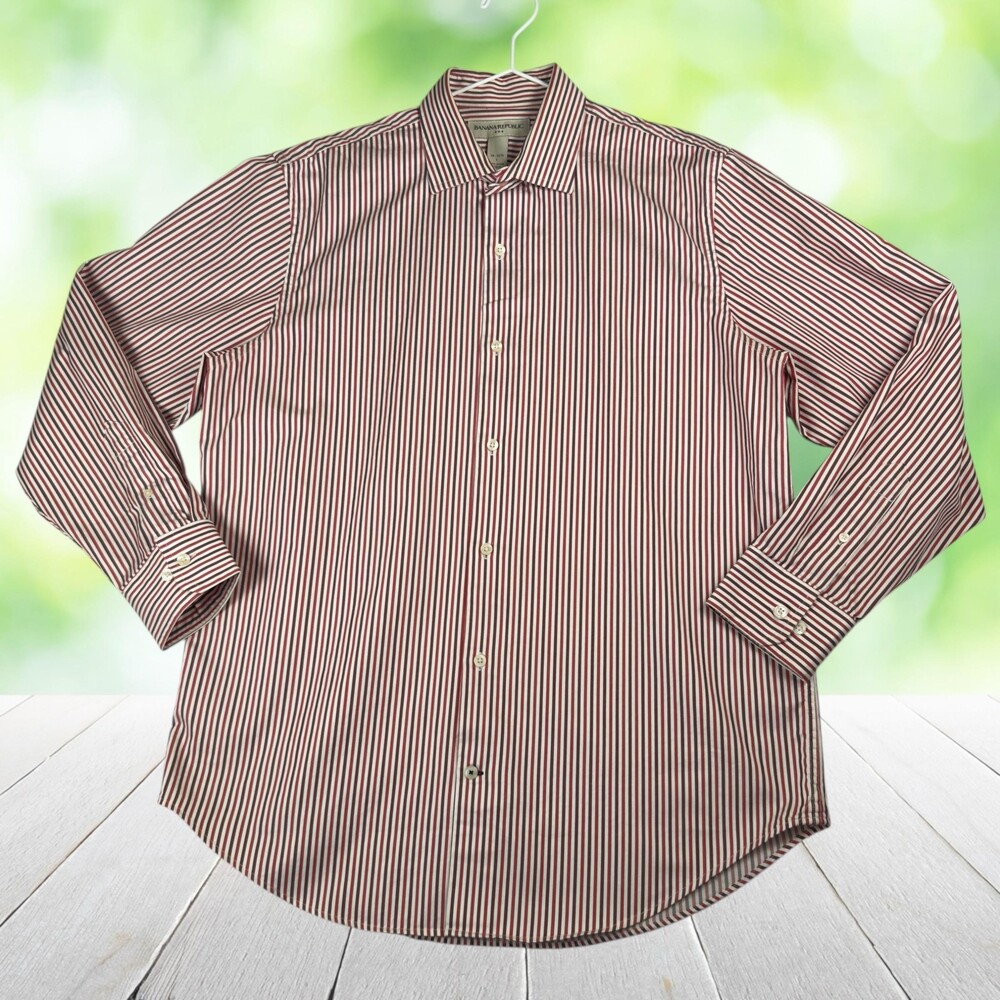 Vintage BANANA REPUBLIC Dress Shirt Classic Red Stripe Cotton Y2K Mens L 16 16.5